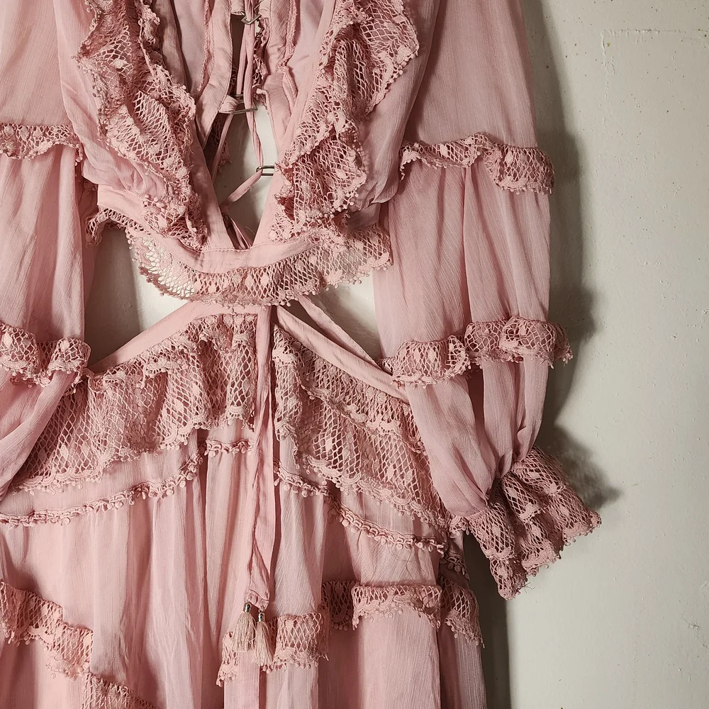 Women’s Pink Lace-Trim Midi Dress - Picture 2 of 7
